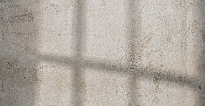 A textured gray wall with faint shadows creating a crisscross pattern. The surface shows signs of wear and age, adding depth and interest to the composition.