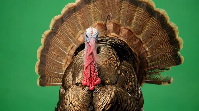 Male turkey displaying fanned tail feathers
