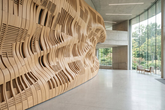 Parametric curved wall with complex surface geometry in contemporary interior