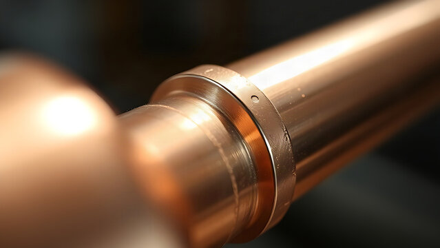 Close-up macro shot of a copper pipe joint with a bright silver brazing seam.