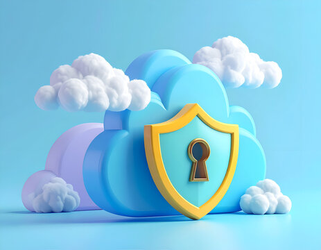 Cloud Security Shield Icon with Keyhole Symbol.