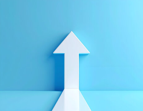 White Arrow Pointing Upwards Against a Blue Background.