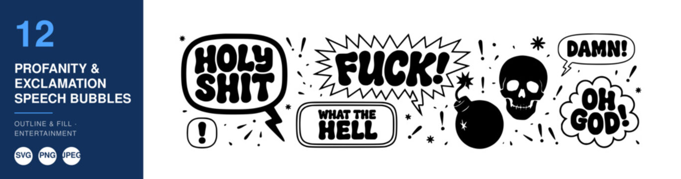 Profanity and Exclamation Speech Bubbles Nameplate Design Concept Illustration Featuring Vector, Symbol, Typography with Graphic