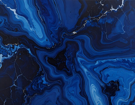 Abstract Swirling Blue Ink Fluid Art Macro Shot.