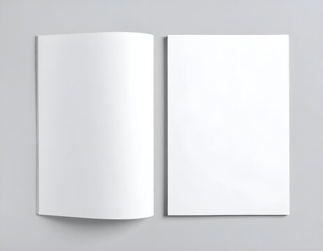 Blank Open Magazine and Cover Mockup on Gray Background.