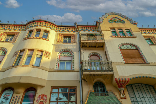 SUBOTICA / VOJVODINA, SERBIA - APRIL 28, 2018: Architecture detail in art nouveau style at one building build circa 1900. Subotica is second town in the region of Vojvodina.