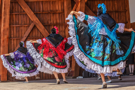 TIMISOARA, ROMANIA - JULY 10, 2016: Young dancers from Colombia in traditional costume present at the international folk festival "International Festival of hearts" organized by the City Hall Timisoar
