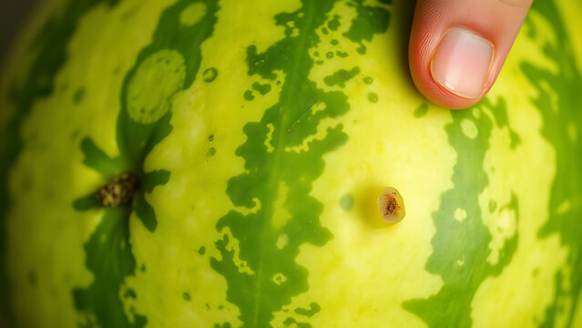 A ripe watermelon thumped, showing slight vibration on its rind.
