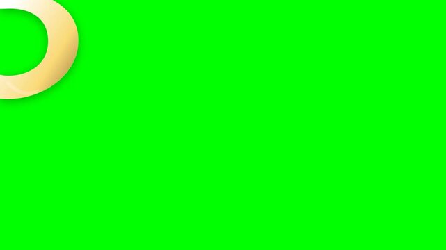 Curved golden circular graphic corner element with metallic texture gleaming brightly against a vivid green chroma key field.