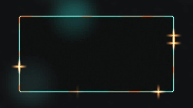 Elegant Set of Neon Glowing Blue Rectangular Frames with Golden Sparkles on Dark Background Template
