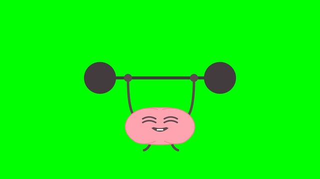 Brain mascot lifts a heavy barbell with a joyful expression to represent the benefits of consistent mental exercise and cognitive fitness.