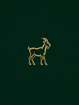 Goat stands still, embroidered in gold on dark green fabric. Its horns curve upward, and its posture is calm and poised. Ideal for vintage, rustic, or nature-themed designs. Works well for logos