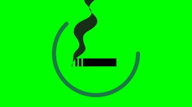 Smoking signage features a sleek cigarette icon and rising black smoke set within an incomplete circular frame on a vivid high-contrast green field.