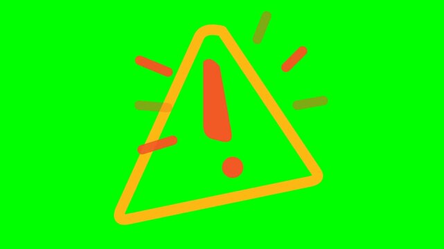 Triangle icon pulses with a glowing orange outline while featuring a prominent exclamation mark on a static green backdrop.