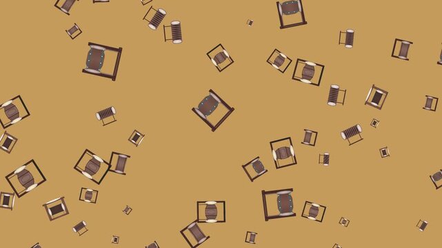 Animated Flat Vector Pattern of Traditional Wooden Drums on Brown Background