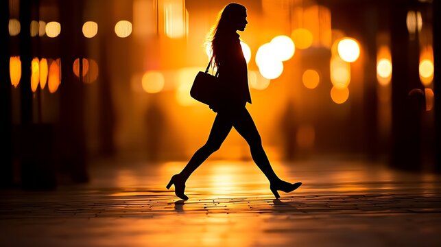 Silhouette of woman walking at night
