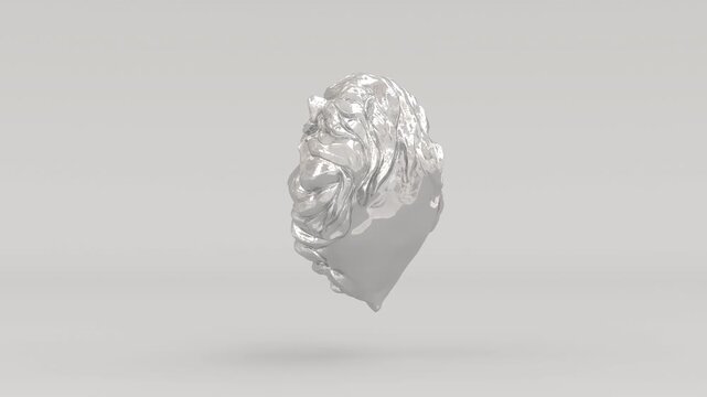 Chrome Lion Bust 3D Rotating Metallic Lion Head Sculpture 3d illustration