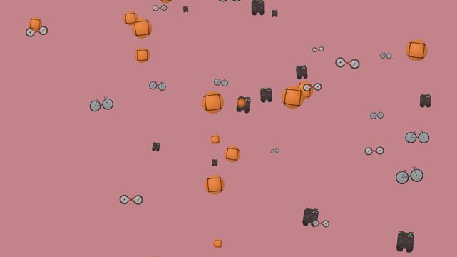 Animated Pattern of Floating Games Controllers Bicycles and Shapes