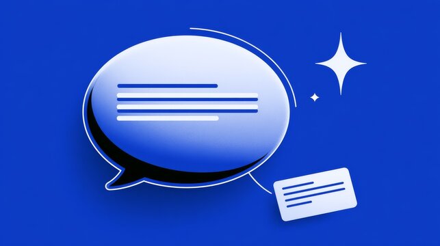 Modern chat bubble design on blue background with text elements displayed in a clear layout