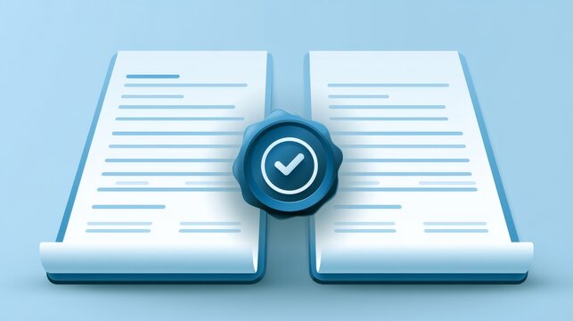 Documents with a verified stamp in a light blue background