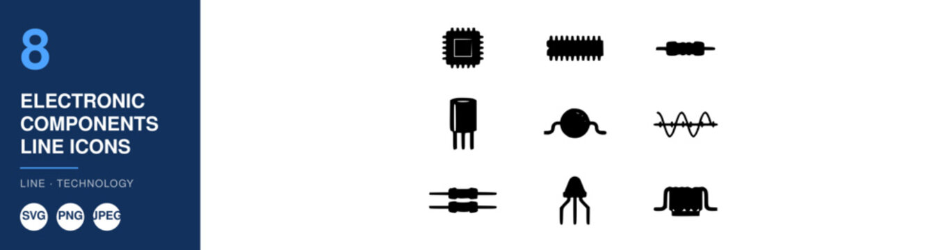 Electronic Components Line Icons Set for Technology and Engineering Design Featuring Component, Icon, Symbol with Circuit
