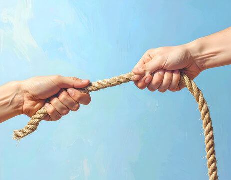 Two Hands Pulling a Rope in a Tug of War Competition.