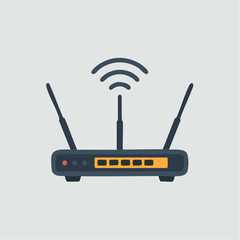 Fototapeta premium A flat vector icon illustrates a wireless internet router with three antennas and signal.