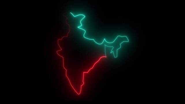 ndian map icon with a glowing blue neon effect on black background. motion graphics of concept 4K video animation.