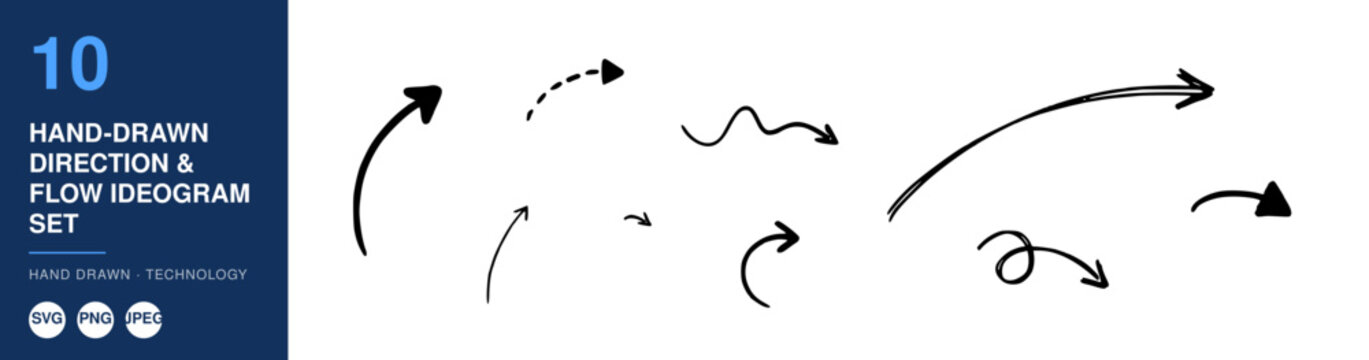 Hand-Drawn Direction and Flow Ideogram Set with Arrows and Symbols Featuring Arrow, Symbol, Vector with Illustration and Design