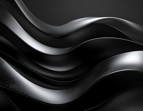 Abstract Black Metallic Waves Flowing Smoothly.