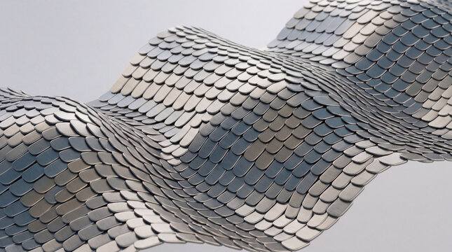 Rippling 3D metal scale texture in brushed steel
