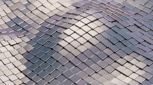 Iridescent 3D metal scales shifting to purple tones