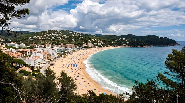 Tropical Coastal Beach. Turquoise Sea Shoreline. Scenic Resort Town Landscape. Aerial Travel Photography