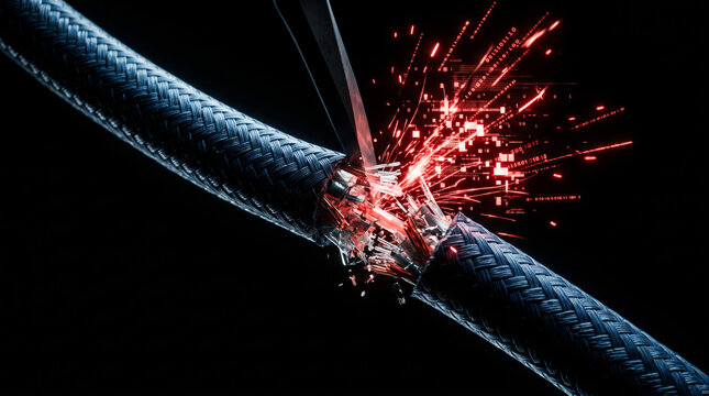 Network Cable Cut with Digital Sparks - Internet Connection Failure Concept