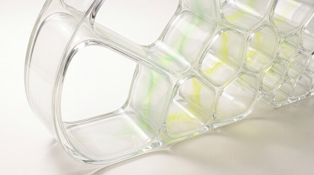 Transparent 3D glass honeycomb with a green interior
