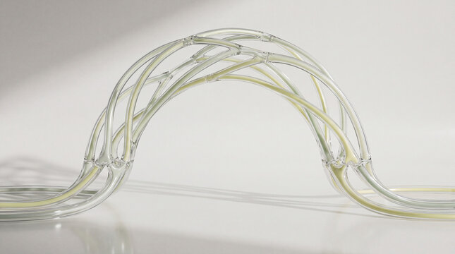 Arched 3D glass tubes rendered in soft gradient tones
