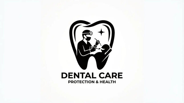 Dental care professional examining patient teeth vector logo icon with dentistry