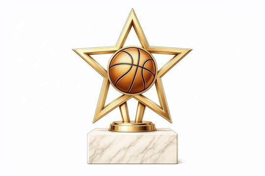 Gold Basketball Star Trophy on Marble Base