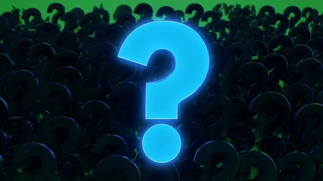 Glowing Question Marks in Rows Against Dark Textured Background with Subtle Green Glow