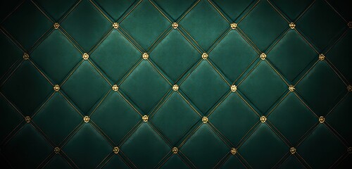 Fototapeta premium Luxurious deep teal quilted upholstery background with intricate thin gold diamond pattern and subtle texture evoking opulent elegance and rich detail ideal for premium design applications