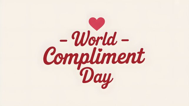 World compliment day greeting with a red heart illustration on a pale background