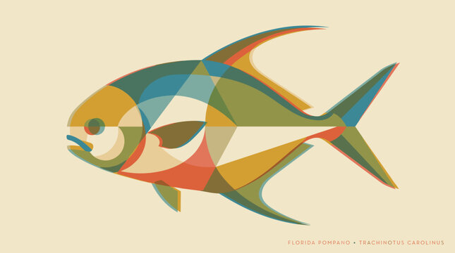 Florida pompano fish geometric vector illustration in retro style