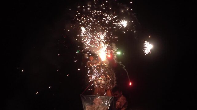 Chinese dragon performing at night.