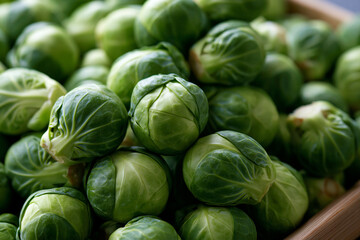 Fototapeta premium Fresh brussels sprouts in a wooden basket