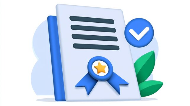 Certificate showing accomplishment with a check mark and a ribbon in a simple design