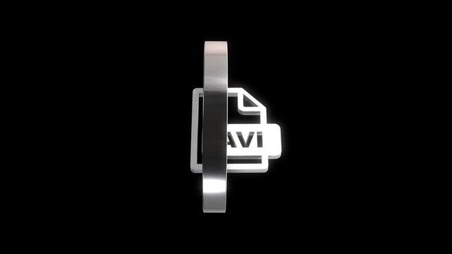 Animated 3d icon of avi file format rotating on black background for digital media and technology concepts.