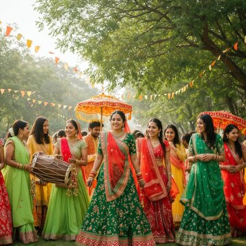 Hariyali Teej Women in Traditional Indian Attire Celebrating