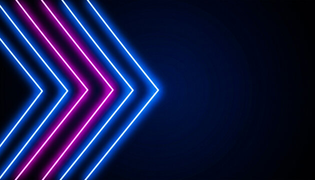 Futuristic neon arrows pointing right on dark background abstract motion.