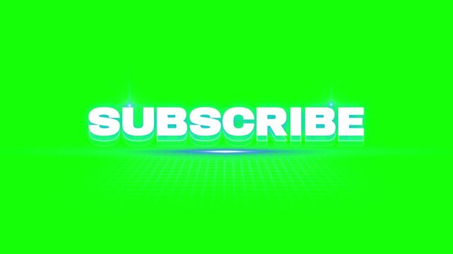 Green screen subscribe animation template for social media marketing with action animation white lens flare effects graphic design call action video green chroma key