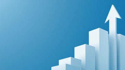 Fototapeta premium Graph showing upward trend with blue background and rising bars